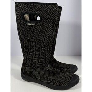 Bogs Boots Womens Size 7 Black Herringbone Tall Waterproof Rain Winter Insulated